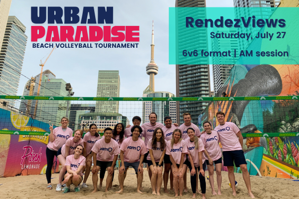 Saturday, July 27 (AM Session)
6v6 Formatteams: SOLD OUTindividuals: SOLD OUTJoin us for a 6v6 beach volleyball tourney in the heart of downtown Toronto. Guaranteed 4 x 20 min games.
Prizes for the winners PLUS each registered team gets a $50 food and beverage credit for Rendezviews